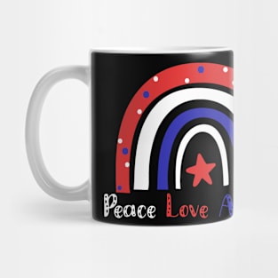 Peace Love America Red White Blue Rainbow Mug